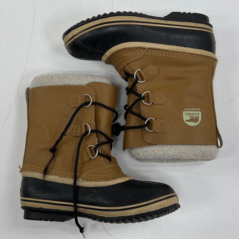 Sorel Youth 1964 Pac Strap Waterproof Winter Snow Boots Tan Black Womens Size 7