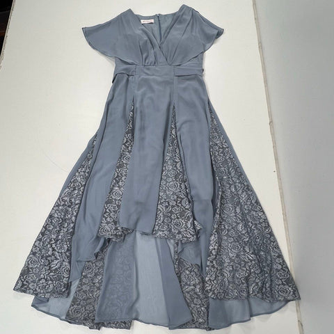 JJ's House Women's Dusty Blue A-Line High Low Lace Bridesmaid Dress Size 14 NWT