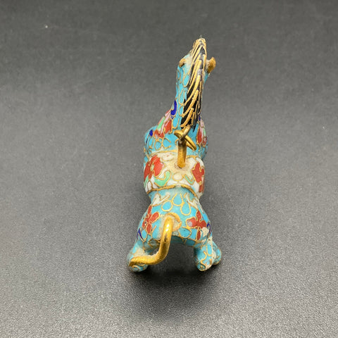 Vintage Cloisonne Enamel Carousel Horse Pendant Blue Gold Tone Jewelry 2.25"