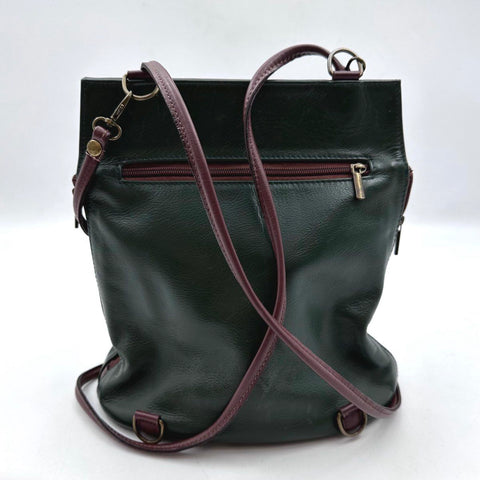 Vintage 90s Il Giglio Italy Green Leather Convertible Backpack Shoulder Bag