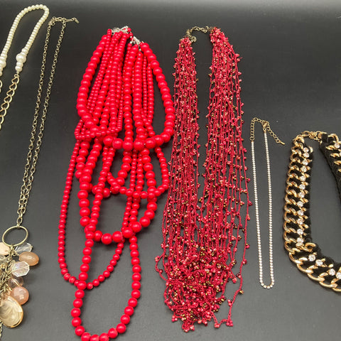 Fashion Statement Jewelry Lot 7 Necklaces Beaded Rhinestone Faux Pearl Tassel