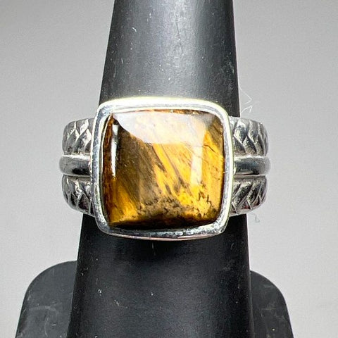 925 Sterling Silver Tiger's Eye Braid Texture Band Ring Size 7 9.52g