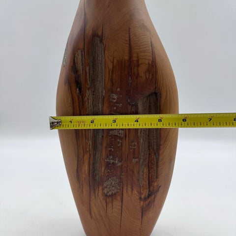 Studio Craft Red Cedar Wood Vase Turquoise Inlay Signed DG 18 Inch Vintage