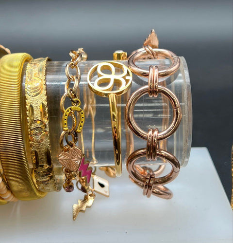 Vintage & Modern Gold Tone Jewelry Lot of 16 Bracelets Bangles Cuffs Charms