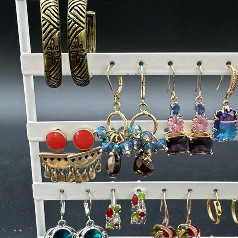 Fashion Costume Jewelry Earring Lot of 24 Pairs Statement Hoops Dangles Crystal