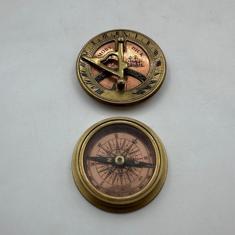 Brass Tone Moby Dick Sundial Nautical Pocket Compass Ship Anchor Decoration