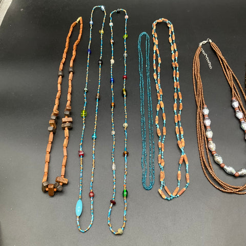 Boho Beaded Multi-Strand Tassel Necklace Jewelry Lot of 10 Wood Glass Earthy