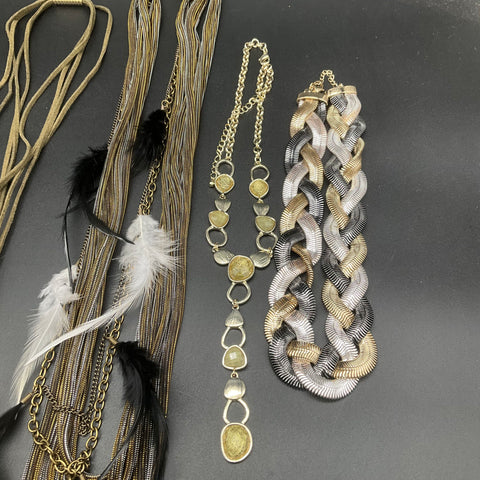 Fashion Costume Jewelry Lot of 9 Necklaces Mesh Feathers Boho Rhinestone Bib