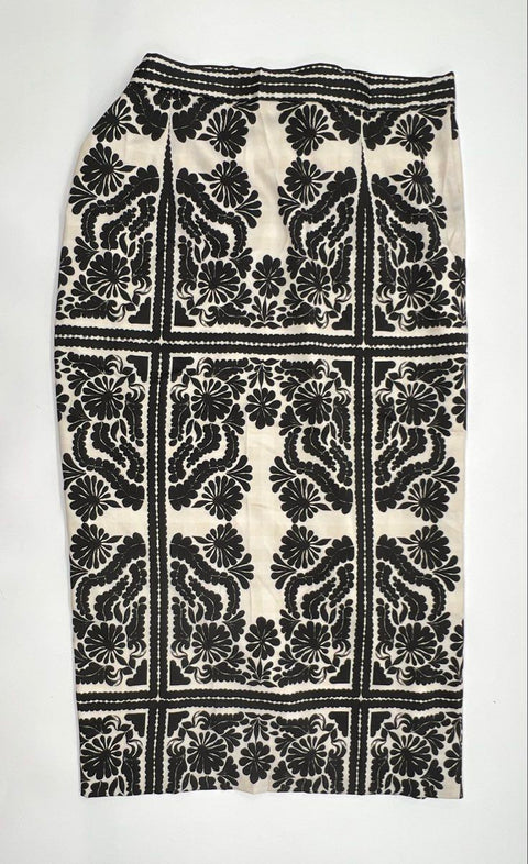 Antonio Melani Women's Black White Graphic Ornate Floral Wrap Skirt NWT Sz 14