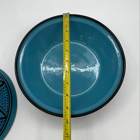 Le Souk Hand Painted Ceramic Tagine Set 2 Piece Blue Mediterranean 10.5 Inch