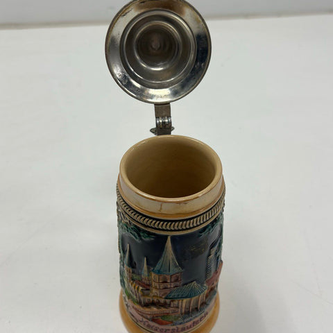 Vintage W. Germany Beer Stein Kaiserslautern Relief Ceramic Pewter Lid 5.5"
