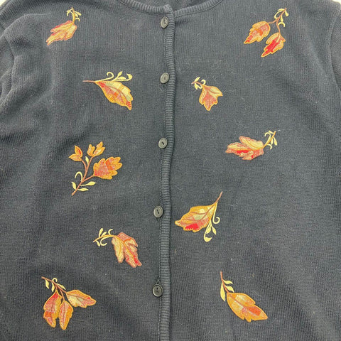 Vintage Y2K Longaberger Women's Black Leaf Basket Cotton Cardigan Sweater 2X