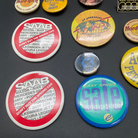 Pin-back Button Lot Vintage Hard Rock Cafe Saab Bud Bowl Cadillac 18 Pieces