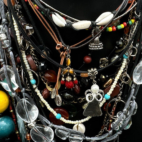 Mixed Costume Jewelry Lot Necklaces Beaded Shell Heart Angel Pendants