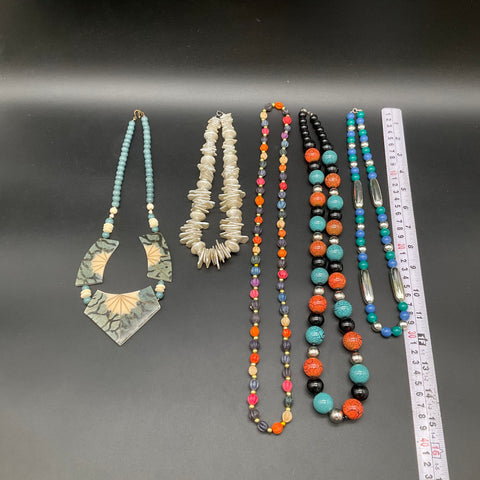 Vintage Art Deco Boho Statement Necklaces Costume Jewelry Lot of 5 Pieces