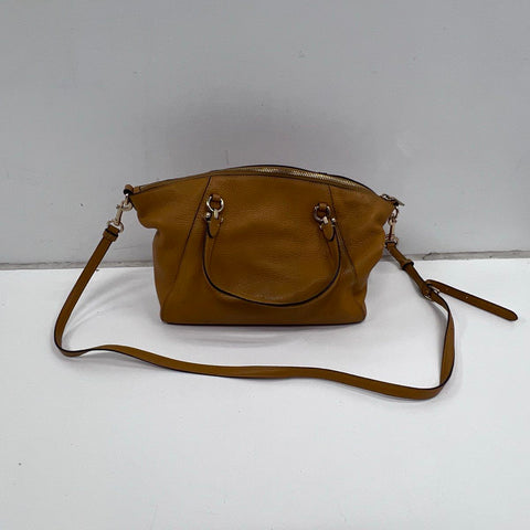 Coach Yellow Pebbled Leather Kelsey Satchel Crossbody Bag Silver Hardware
