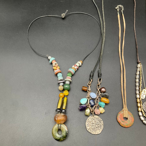 Boho Bohemian Necklaces Lot of 6 Beaded Pendant Coin Stone Southwestern Style