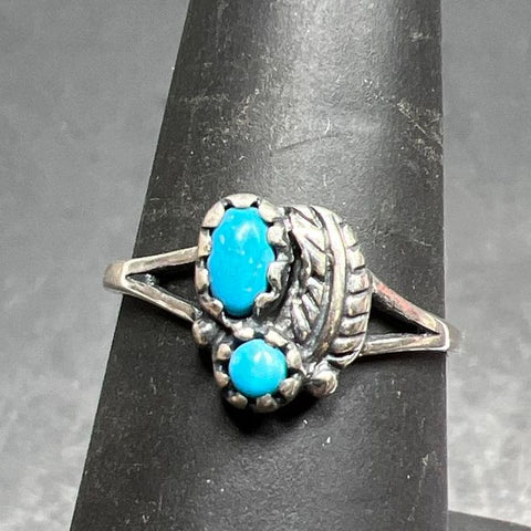 Sterling Silver Turquoise Leaf Ring Size 6.75 1.77g