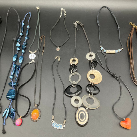 Mixed Fashion Costume Jewelry Lot 14 Necklaces Boho Corded Moon Heart 0.5 lbs