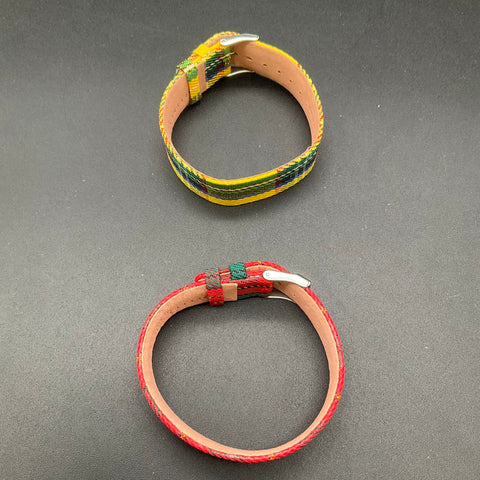 Jeffrey Banks Home Tartan Watch Bands Set 2 Red Yellow Plaid Leather Backing