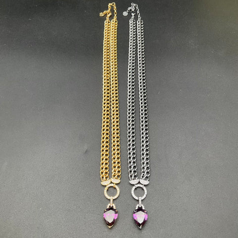 Bomb Party Picture the Stares Necklaces Lot of 2 Gold & Hematite Tone Purple