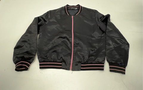 American Girl Girls Rock Star Graphic Bomber Jacket Black Pink Satin Sz XL