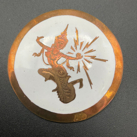 Vintage Siam Thai Mekhala Goddess of Lightning Enamel Copper Brooch 2 Inch