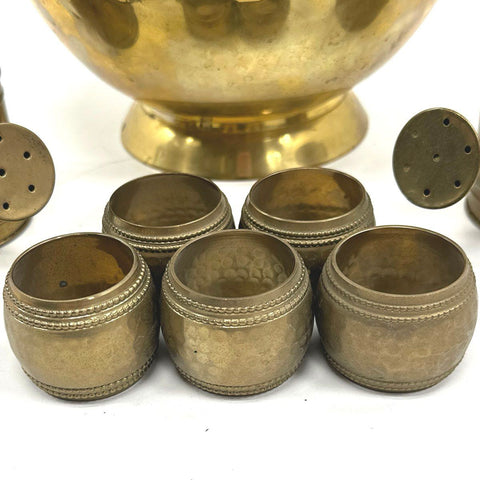 Vintage Brass Decorative Lot 8 Pieces Scalloped Bowl Watering Cans Napkin Rings