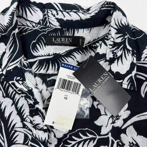 Lauren Ralph Lauren Women's Black White Tropical Floral Hibiscus Dress NWT Sz 10