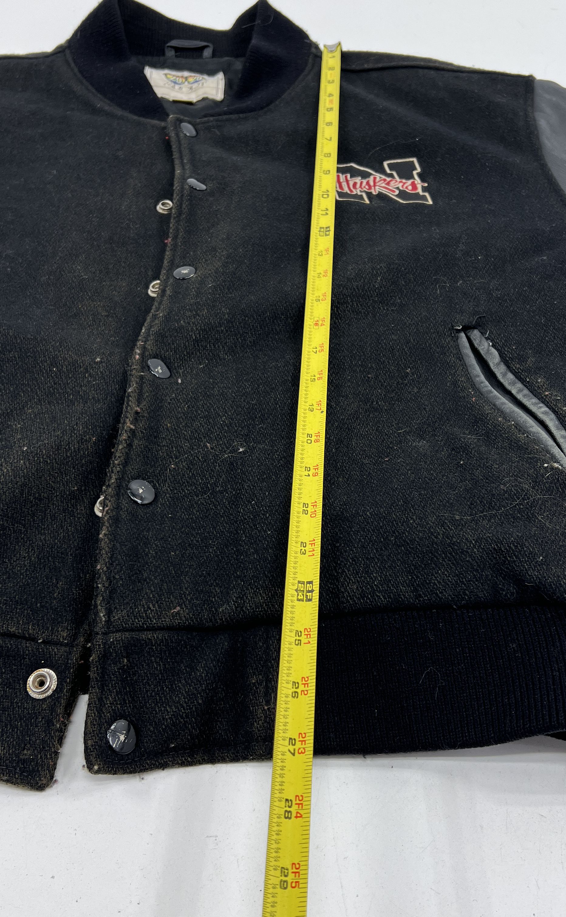 Vintage 90s 20/20 Sports Black Nebraska Huskers Wool Leather Varsity Jacket