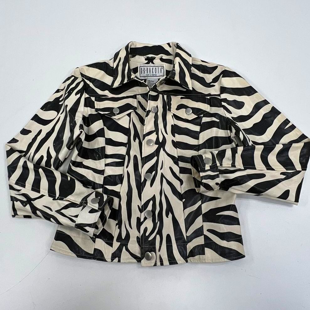 Vintage Y2K BB Dakota Zebra Print Faux Leather Distressed Jacket Womens L