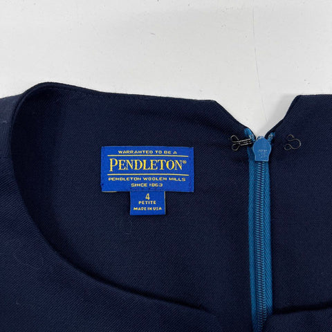 Pendleton Women's Blue Colorblock Virgin Wool Sheath Dress Made in USA Sz 4P