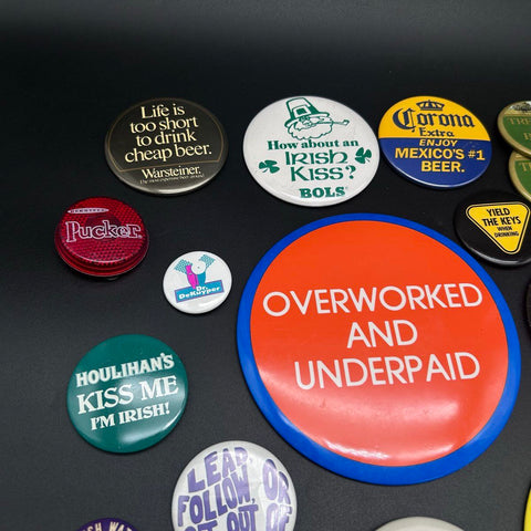 Collectible Button Pinback Lot Alcohol Beer Advertising Humor Vintage 34 Pieces