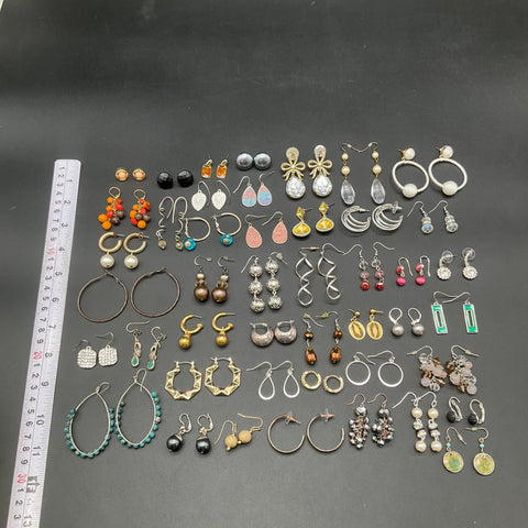 Vintage to Modern Costume Earrings Lot 0.6 Lbs Hoops Dangles Studs Rhinestone