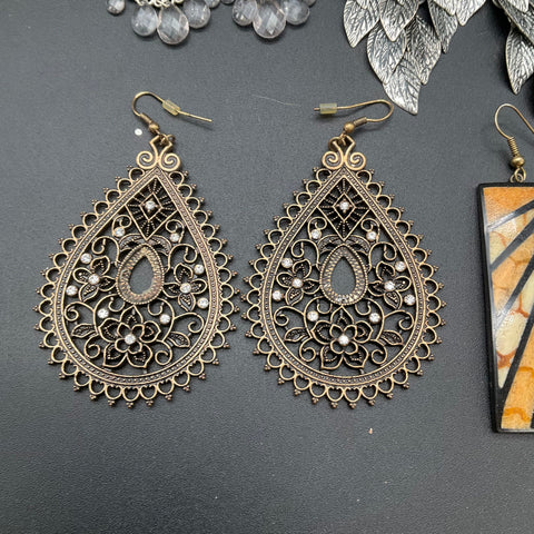 Bohemian Tribal Style Earrings Jewelry Lot of 9 Pairs Silver Gold Tone Dangle