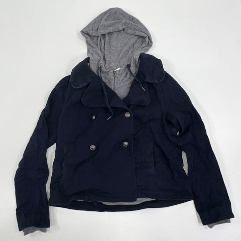 Hei Hei Women's Layered Look Hooded Peacoat Jacket Black Sz S