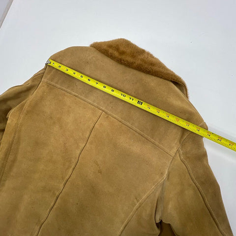 Vintage 70s Tan Suede Leather Sherpa Lined Jacket Coat Men's Sz 46 Chest