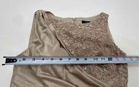 Adrianna Papell Women's Champagne Lace Sequin Draped Ruched Gown Dress Size 4