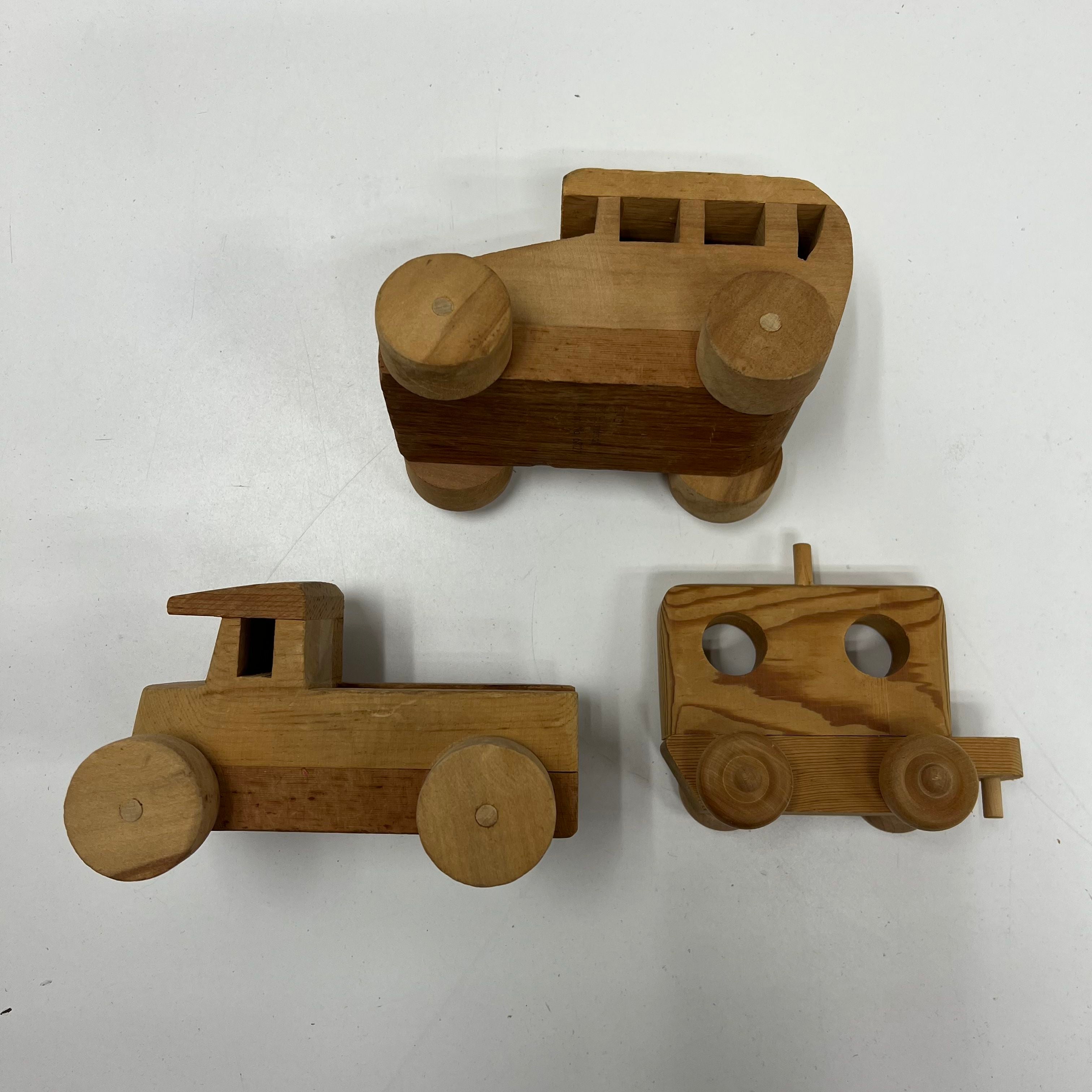 Vintage Wooden Toys Train Cars Semi Truck Vehicles Lot