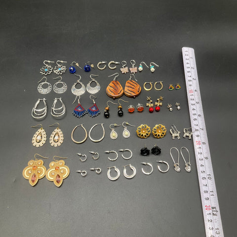 Vintage and Modern Fashion Jewelry Earring Lot of 28 Pairs Hoops Studs Dangles