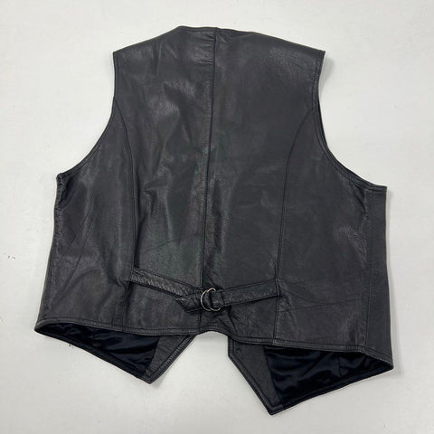 Vintage 90s Wilsons Leather Biker Motorcycle Vest Black Genuine Leather Sz L