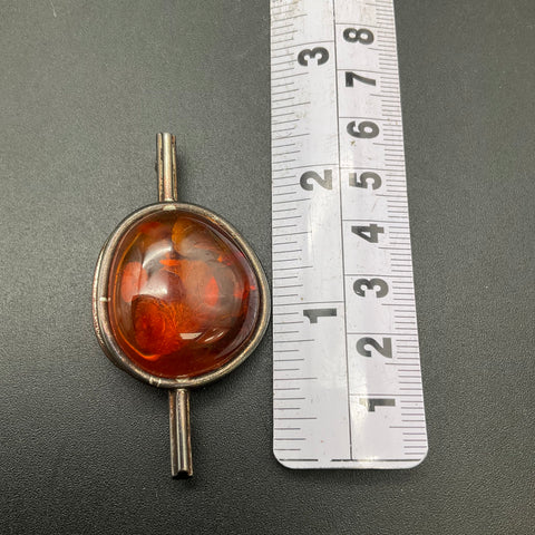Vintage Modernist 925 Sterling Silver Amber Bar Brooch Pin 12.12g