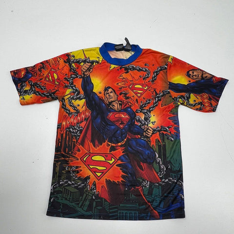 Vintage Y2K Superman All Over Print DC Comics T-Shirt Youth Sz 16/18