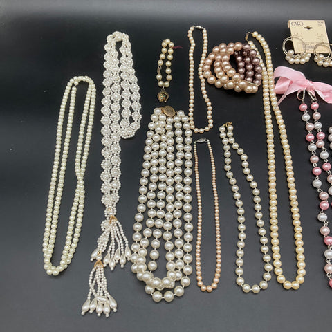 Faux Pearl Costume Jewelry Lot Paparazzi Cato Vintage to Modern Necklaces 14pc