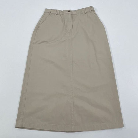 Vintage Women's LL Bean Original Fit Plain Khaki 100% Cotton Midi Skirt Size 6R