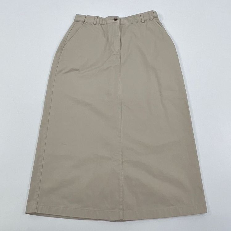 Vintage Women's LL Bean Original Fit Plain Khaki 100% Cotton Midi Skirt Size 6R
