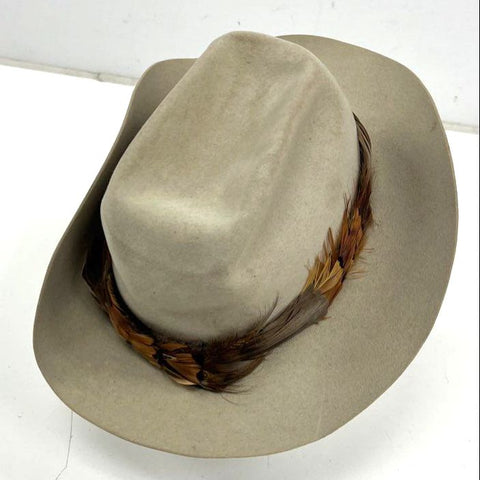 Vintage Stetson Tan Felt Cowboy Western Hat John B. Stetson Co Feather Band