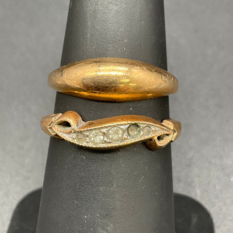 2 Vintage 10K Gold Filled Rings Size 4.75 & 6.25 Tapered Band Stone Lot