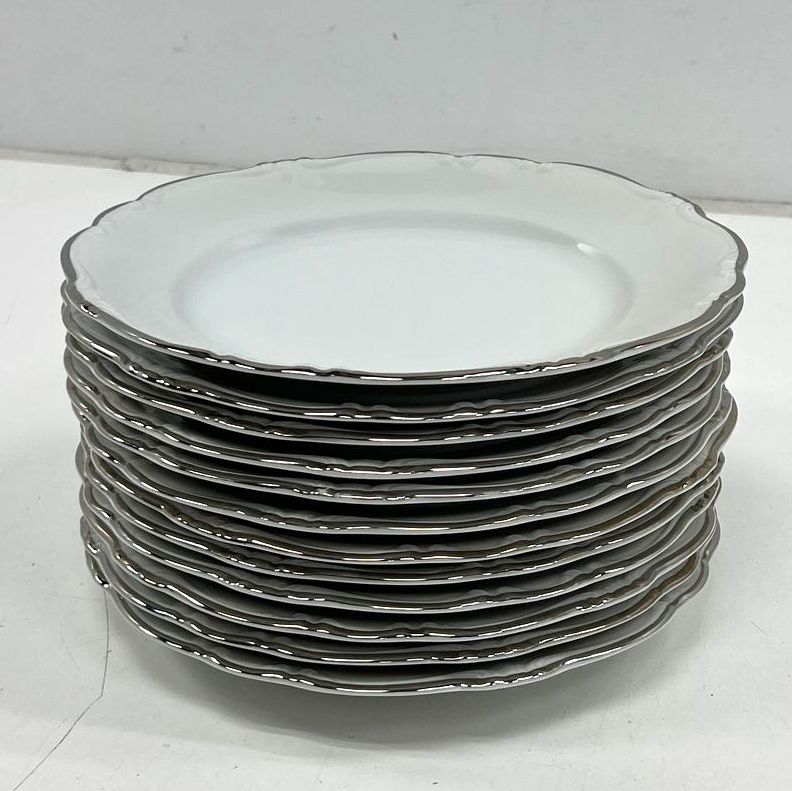 Vintage Johann Haviland Baroque Platinum Rim Dinner Plates Lot of 12 Bavaria