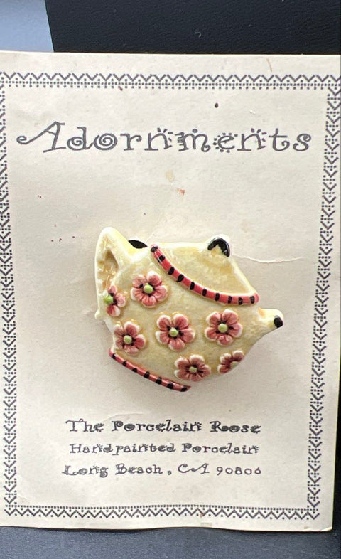 Porcelain Rose Vintage Teapot Jewelry Lot of 4 Brooch Necklace Bracelet Earrings